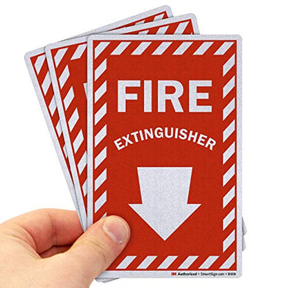 SmartSign Fire Extinguisher Label with Down Arrow | 4" x 6" 3M Engineer Grade Reflective, Pack of 3, Made in USA - color: Pack of 3 - 4" x 6" 3M EG Reflective Label