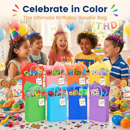 LovesTown 24 Pack Gift Bags with Tissue Paper, 8 Colors