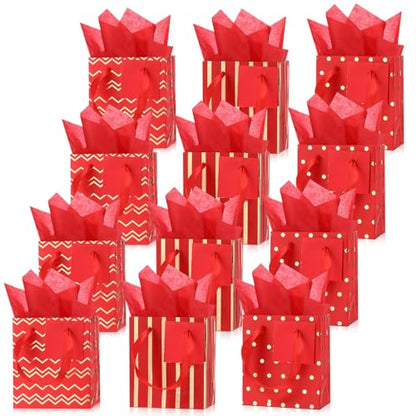 Tenare 12 Pcs Small Gift Bags Bulk,4 x 2.75 x 4.5 Inch,Red Gold - color: Red Gold, size: 4 x 2.75 x 4.5 Inch