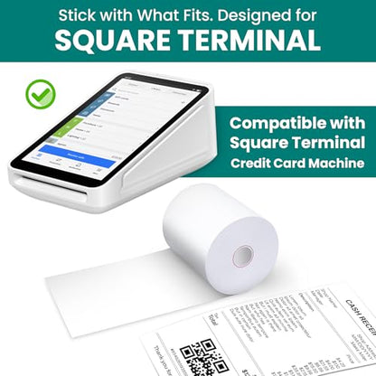 2 1/4” x 60 ft Coreless Thermal Paper Receipt Rolls for Square Terminal, 20 Rolls