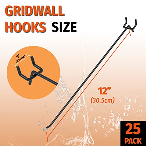 HUHOLE 25 Pack 12 Inch Black Pegboard L Hooks for 1/4 Inch Pegboard - size: 12 Inch