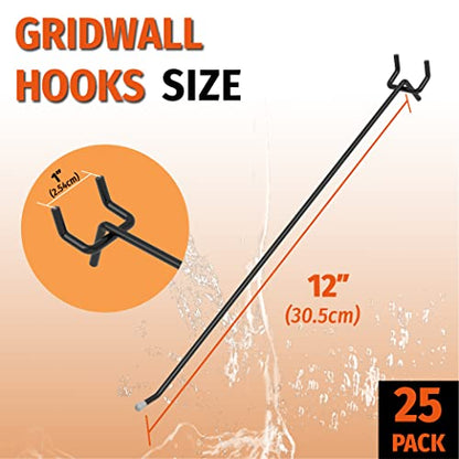 HUHOLE 25 Pack 12 Inch Black Pegboard L Hooks for 1/4 Inch Pegboard - size: 12 Inch
