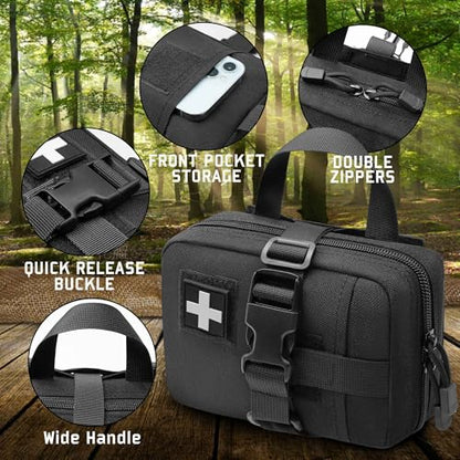 Tactical Ifak Trauma Kit - Emergency First Aid Bleeding Control Kit, Snake Bite & Bee Sting Supplies, Venom Extractor Pump - color: Black