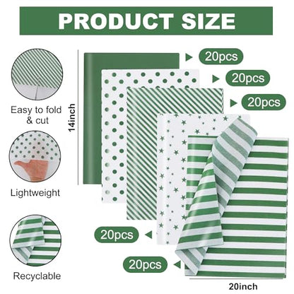 BEISHIDA 100 Sheets Forest Green Tissue Paper Bulk for Gift Wrapping Bags - color: forestgreen100