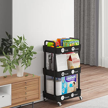3 Tier Rolling Cart with Wheels, Utility Storage Carts,Black - color: Black, size: 3-Tier