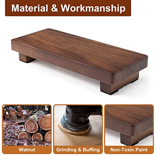Walnut Wood Pedestal Stand, Wood Riser for Kitchen Counter Farmhouse Decor, Rectangle Wooden Display Tray for Bathroom Home Kitchen (Small, 9 x 3.9 x1.57Inch) - size: Small & 9*3.9*1.57‘’