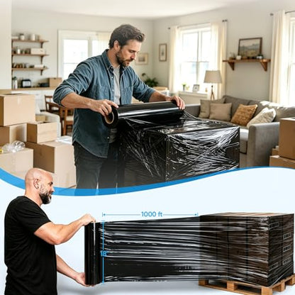 TICONN Stretch Wrap Roll, 18 in x 1000 ft Plastic Wrap for Moving Furniture - style: 18''-1PK Black (No handle)