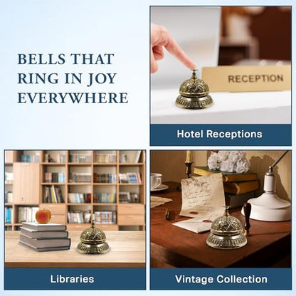 The Metal Magician Solid Brass Victorian Style Service Desk Bell, Antique Reception Desk Bell, Rustic Bells for Hotel, Restaurant, Kitchen, School, Office, Counter