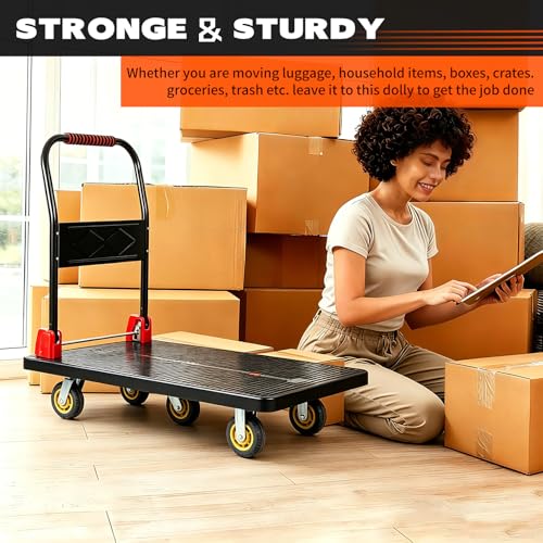 1800 lb Folding Platform Truck Cart with 6" Silent TPR Wheels, Heavy Duty Flatbed Push Cart Dolly, Foldable Moving Utility Cart for Warehouse Garage Office Home, Black - color: 1800 Lb - 51.5" X 25.5"