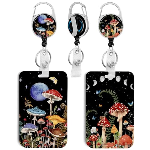 2 Pack Mushroom ID Badge Holder with Clip Badge Reels - color: 2 Pack-mushroom
