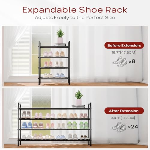 Bumusty 4 Tier Long Expandable Shoe Rack for Closet, Black - color: Black, size: 4-tier