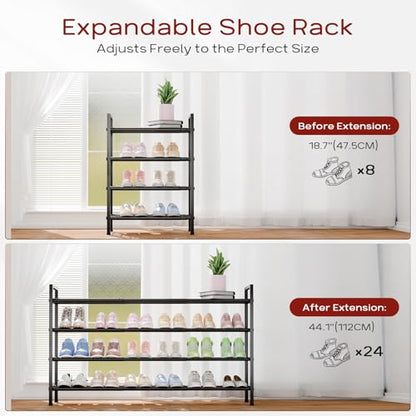 Bumusty 4 Tier Long Expandable Shoe Rack for Closet, Black - color: Black, size: 4-tier