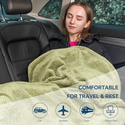BEDELITE Travel Blanket with Bag, Jacquard Fleece Blanket 65"x40", Sage - color: Sage Green