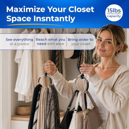 Rolly Hanger® Premium Closet Organizer, Rotating Aluminum Ring Hanger with 360° Swivel Hook, Space Saving Accessory Holder for Belts, Ties, Hats, Scarves, Purses & Handbags | Closet Organizer (3 Pack) - size: 3 Pack