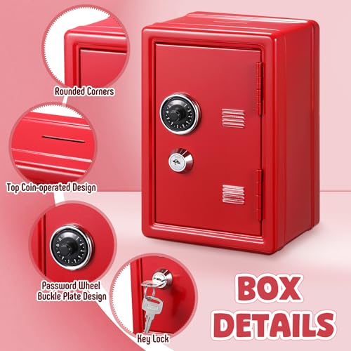 Zonon 3 Pcs Mini Safe for Kids Metal Money Bank, Black, Red, Silver - color: Black, Red, Silver