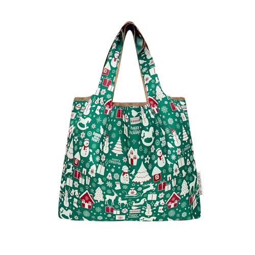 allydrew Medium Foldable Tote Nylon Reusable Grocery Bag (Set of 2) - color: Christmas Green