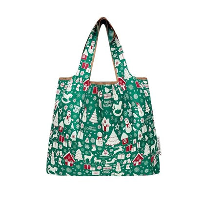 allydrew Medium Foldable Tote Nylon Reusable Grocery Bag (Set of 2) - color: Christmas Green