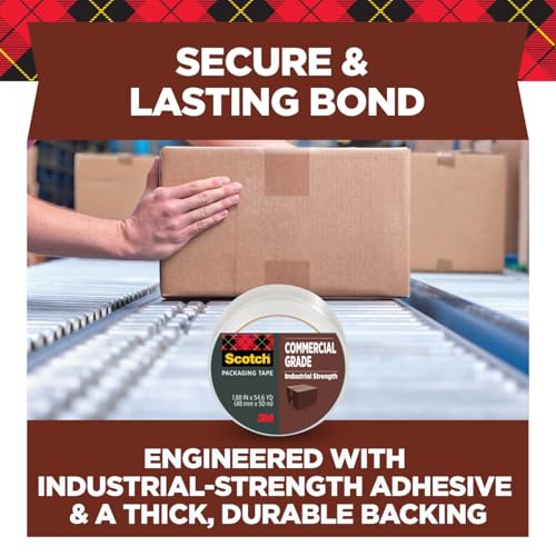 Scotch Commercial-Grade Heavy Duty Packaging Tape 6-Pack – 1.88″ x 54.6 yd Rolls (3″ Core) for Packing, Shipping, Mailing & Moving Boxes, Clear, Strong Hot-Melt Adhesive, Guaranteed to Stay Sealed