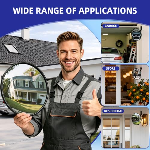 Shatterproof Acrylic Convex Mirror 12 Inch with LifetimeWarranty, Wide Angle Anti Theft Blind Spot Mirror with Wall Mount Kit for Garage Driveway and Store Safety, Outdoor Indoor - size: 12" Acrylic