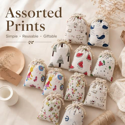 Cotton Drawstring Gift Bags 5x7, 10 Pack Colorful Pouches for Favors - color: Cartoon (Pack of 10)