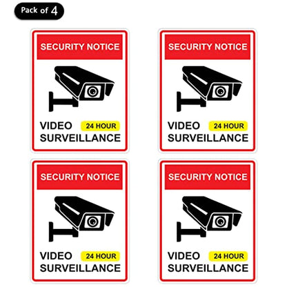 dealzEpic - 24 Hour Video Surveillance Warning Sign Sticker - Self Adhesive Peel and Stick Vinyl Decal - 3.94 x 3.15 inches | Pack of 4 Pcs - color: 24hr Video Surveillance Sign