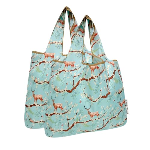 allydrew Medium Foldable Tote Nylon Reusable Grocery Bag (Set of 2) - color: Floral Deer