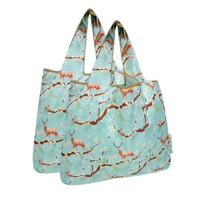 allydrew Medium Foldable Tote Nylon Reusable Grocery Bag (Set of 2) - color: Floral Deer