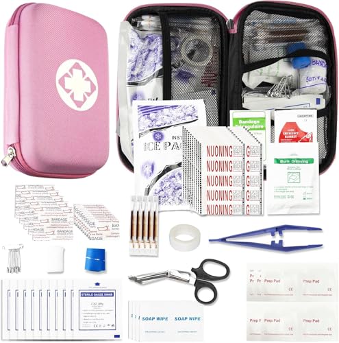 First Aid Kit 277PCS Car Home Camping Essentials Pink Emergency Kit Aid Bag - color: Pink-277pcs