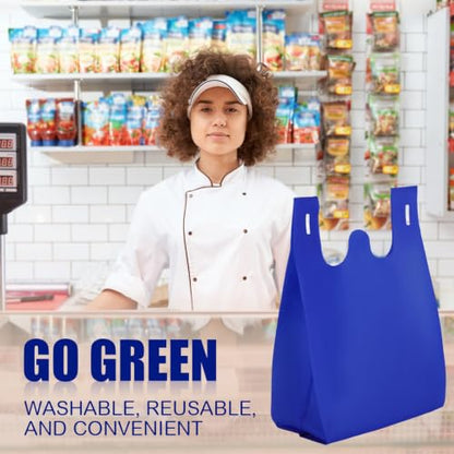 Windyun Large Grocery Bags Bulk Non Woven Totes - color: Royal Blue