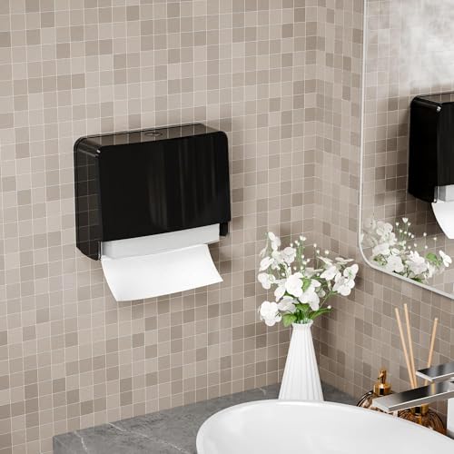 Yieach Commercial Paper Towel Dispenser Wall Mount for Restroom,Hotel and Bathroom,10.2″W,No-Drill Multifold Paper Towel Holder for All Multifold,Z-fold,Folded,Trifold,C fold,Tri Fold Hand Towel,Black - color: Black