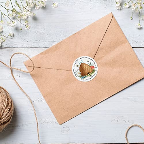 Blossoms & Bees Personalized Round Address Labels - Set of 144 (4 Designs), Round Self-Adhesive, Flat-Sheet Labels - color: Blossoms