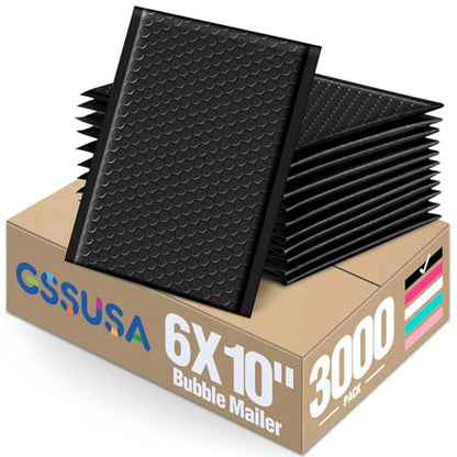 GSSUSA Black Bubble Mailers 6x10" 3000 Pack Padded Envelopes Self Seal - color: Black, size: 6x10 3000pc