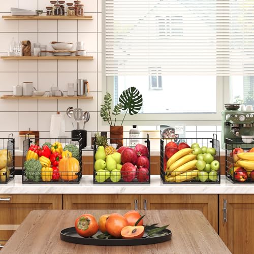 Jakyitvi 5 Pack XXL Stackable Wire Storage Basket, Extra Large Capacity Pantry Organizer and Storage, Muti-Purpose for Fruit Vegetable Basket & Toy Bin & Snack Organizer - size: 5 Pack—Narrow 11.8"W x 15.4"D