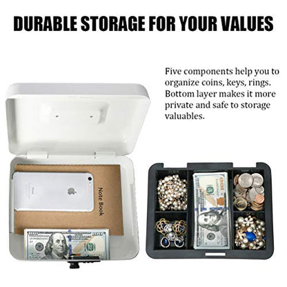 Cash Box with Money Tray, Parrency Large Money Box with Combination Lock, 9.8 x 7.9 x 3.5 inches, White - color: Combo White, size: Large（9.84")