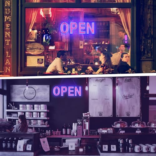 LED Open Sign for Business, 30"x10" Dimmable Brightness Large Electric Light Up Sign, Hanging Installation for Store, Bar, Pub, Hotel, Restaurant, Salon, Red and Blue - style: Red&Blue(30"x10")