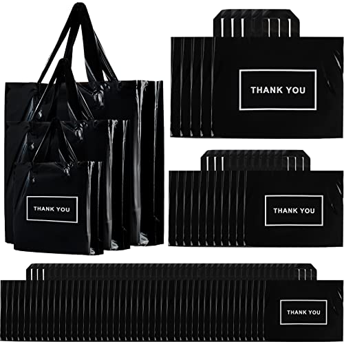 Teling 200 Pcs Thank You Bags with Handle for Business, Black - color: Black