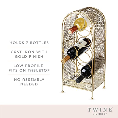 Twine Trellis Wine Rack, Holds 7 Bottles, Gold Countertop Wine Storage, Cast Iron - style: Trellis Wine Rack - 7 Bottle