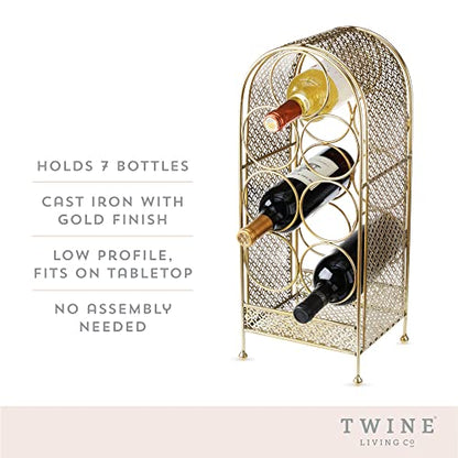 Twine Trellis Wine Rack, Holds 7 Bottles, Gold Countertop Wine Storage, Cast Iron - style: Trellis Wine Rack - 7 Bottle