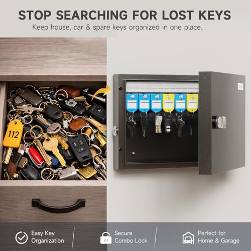 WeHere 16-Key Key Lock Box, Steel Key Holder Cabinet with Combination Lock - size: 2.3inx11.3inx8.4in