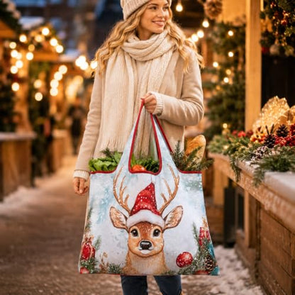 Foldable Grocery Tote Bag, Sunflower Print Shoulder Bag for Errands Travel - color: A3-christmas Reindeer