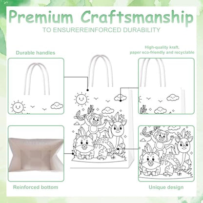 Lyosehy 24Pack Jungle Animal Coloring Paper Bags Color Your Own Animal Bags with Handles Safari Paper Coloring Crafts Art Painting Party Favors Supplies Gifts Wrapping