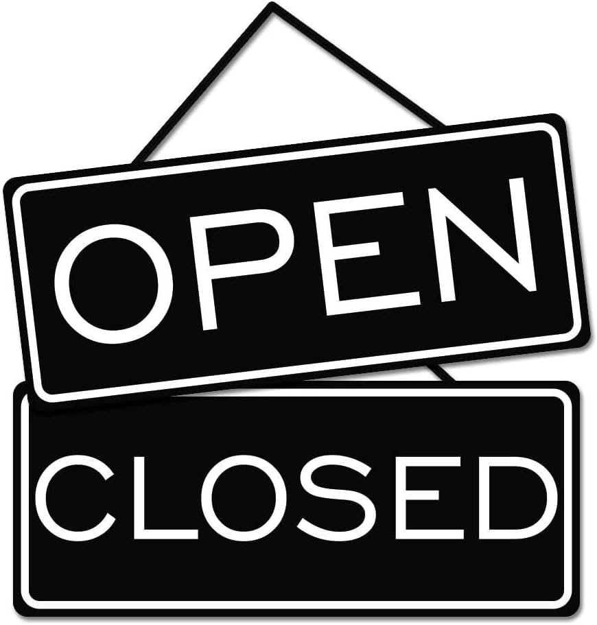 Open Closed Sign, Black, 12" x 5" - Durable Dual-Sided Design with Adhesive Tape & Knotted Ribbon Hanger, No Tools Required - color: Black, size: 12x5 inches