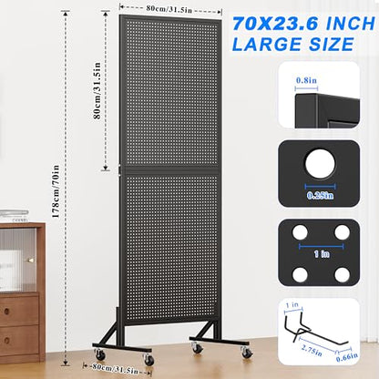 Pegboard Display Stand 2 x 5.8 Feet, Peg Board Display with 32 Hooks, Black - color: Black