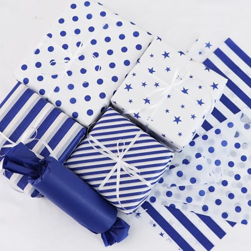 BEISHIDA 100 Sheets Blue White Tissue Paper Bulk for Gift Wrapping Gift Bag - color: bluewhite100