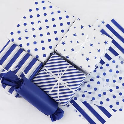 BEISHIDA 100 Sheets Blue White Tissue Paper Bulk for Gift Wrapping Gift Bag - color: bluewhite100