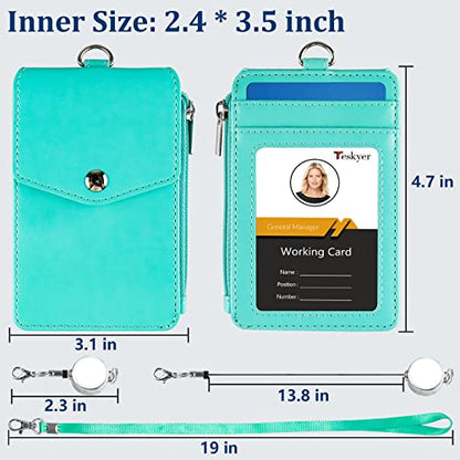 Teskyer ID Badge Holder with Retractable Lanyard, Lanyard Wallet, Cyan - color: Green #02, size: 3.1" x 4.7"