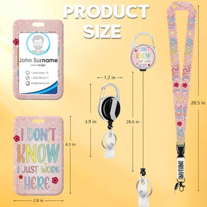 I Don't Know I Just Work Here Lanyards for ID Badges, Funny ID Badge Holder with Lanyard Retractable Badge Holder/Reel Lanyard, Teacher Student Office Gifts - color: I Just Work Here