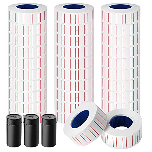30 Rolls 15000pcs White Price Gun Labels for Mx-5500 Labeller White Pricemarker Stickers Plus 3 Piece Refill Ink Rolls - color: Red