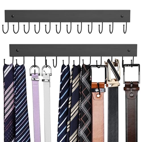 Belt Hanger Wall Mounted, Wooden Belt Organizer 2 Pack - color: Black, size: 2 Pack-Belt