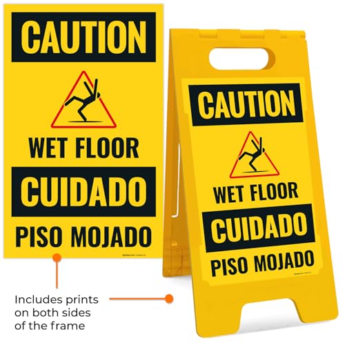 Caution Wet Floor Sign Kit, - size: 10x16 Inches, style: A-frame + 2 Panel Kit